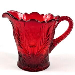 Mosser Inverted Thistle Glass Creamer Ruby Red Serving Jar Cold Press MCM Atomic